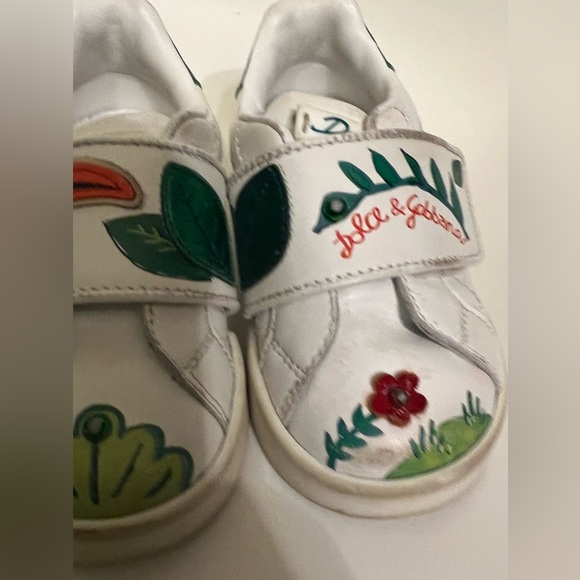 Gabbana Girls White/ Green  Portofino Leather Sneakers Sz 22, US 6.5 - Picture 2 of 13